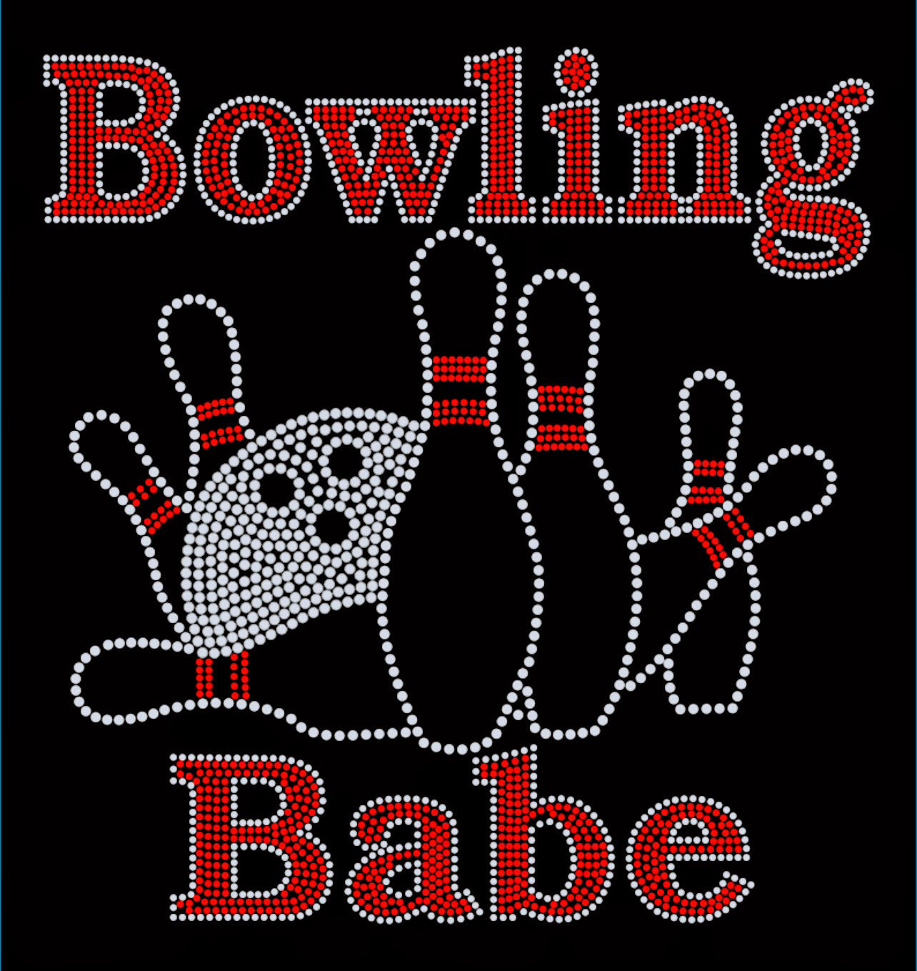 Bowling Babe Rhinestone T-shirt; ball, pins; Design-BOWL2
