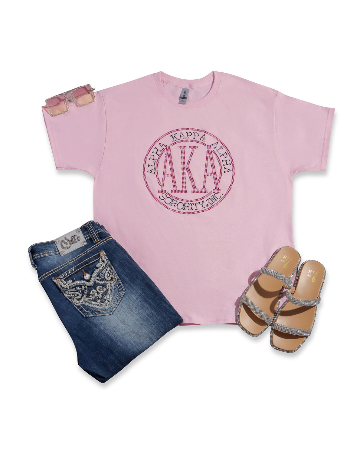 AKA Sorority, Inc.Circle Emblem Rhinestone T-shirt; Alpha Kappa Alpha, Greek; Design-AK4