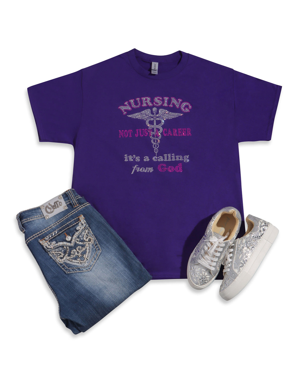 NURSING Not Just a Career it's a call from God Rhinestone T-shirt; nuse; Design NURSE-11