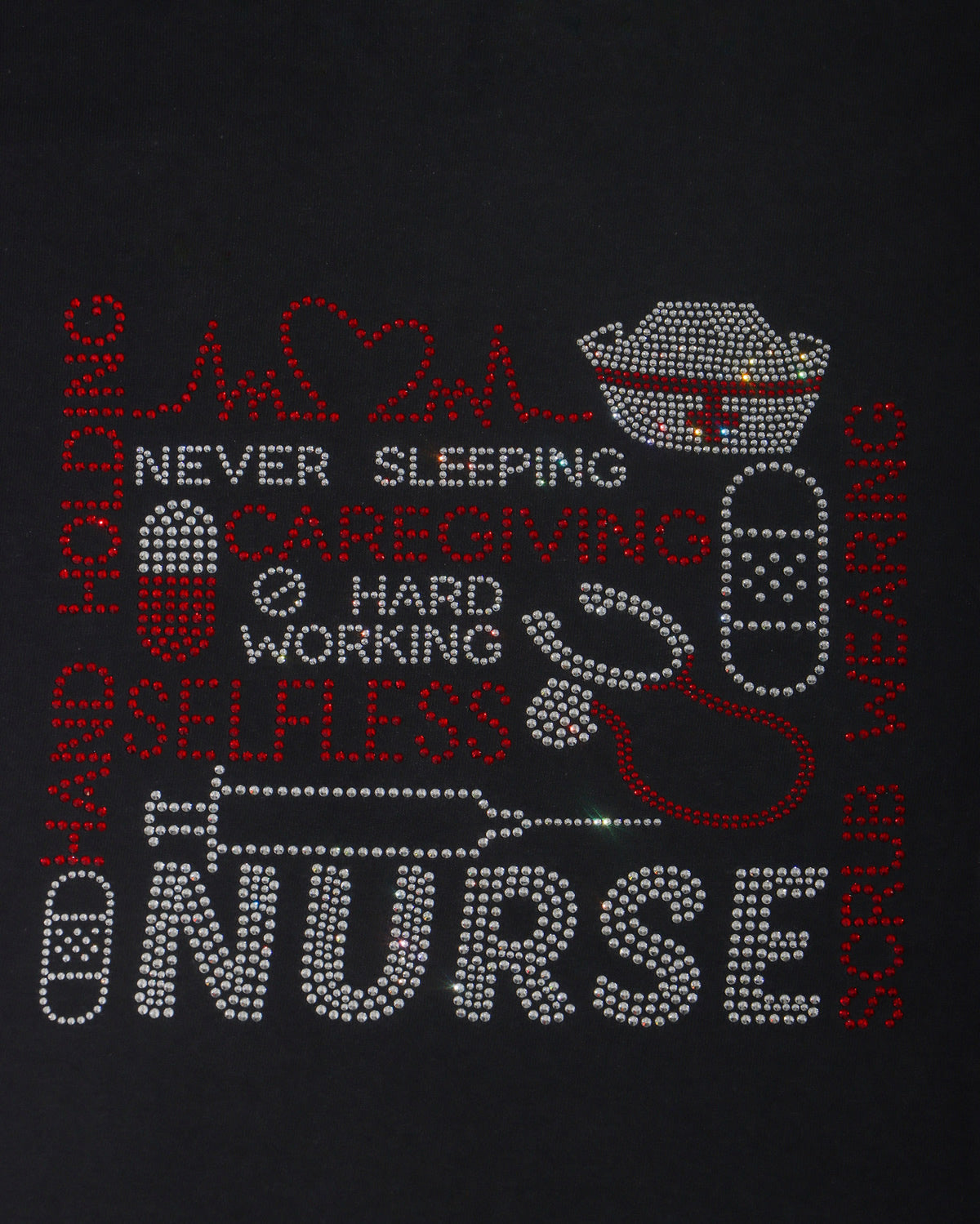 Hand Holding Scrub Wearing Nurse Rhinestone T-shirt; nursing; Design NURSE-1