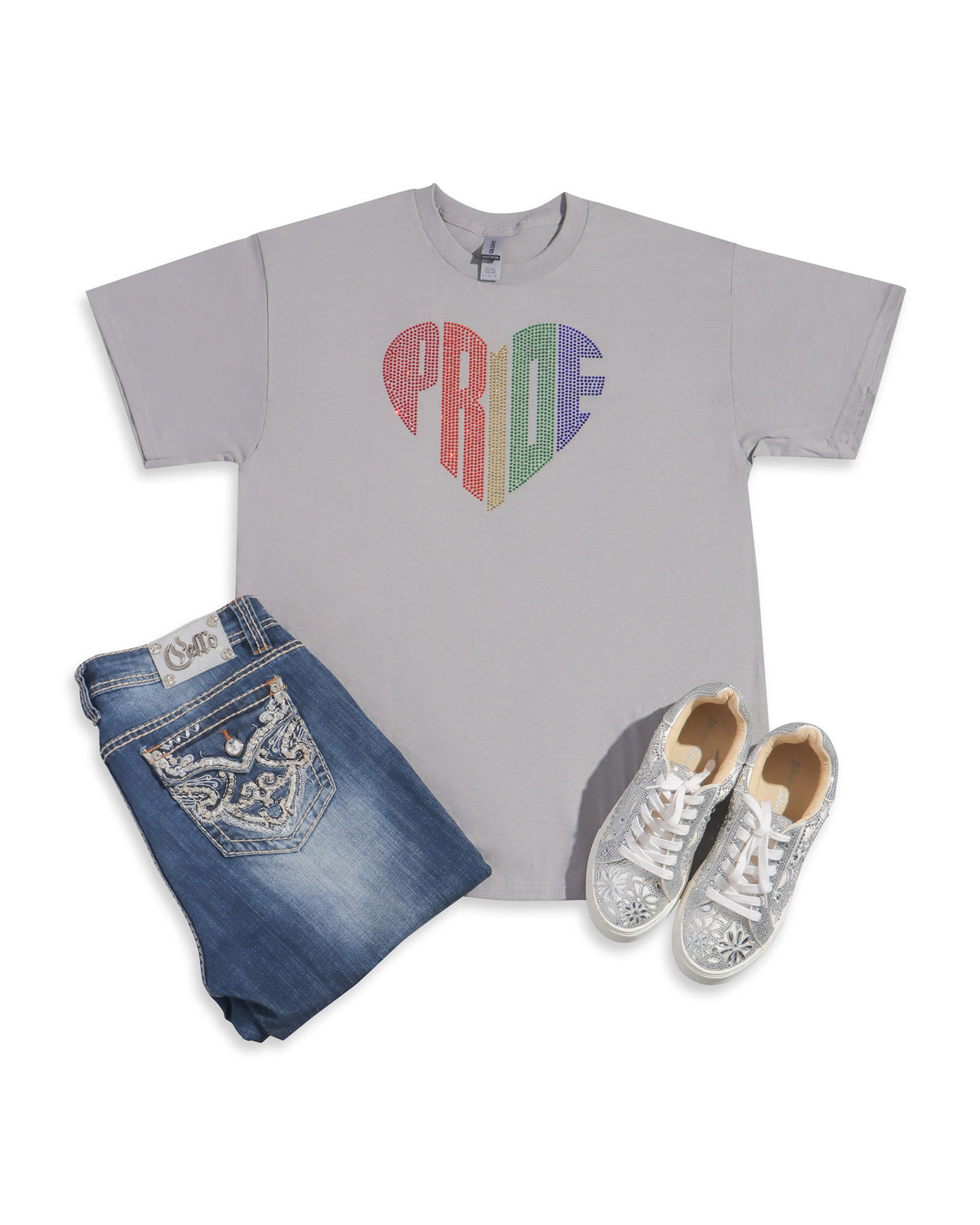 Pride Heart Rhinestone T-shirt; rainbow; PRIDE-1