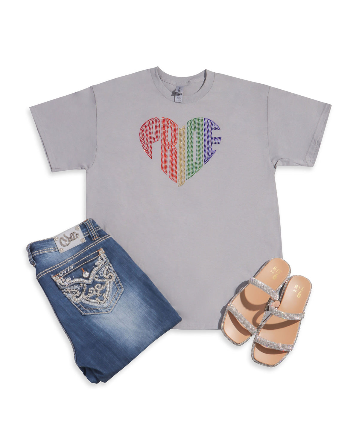 Pride Heart Rhinestone T-shirt; rainbow; PRIDE-1