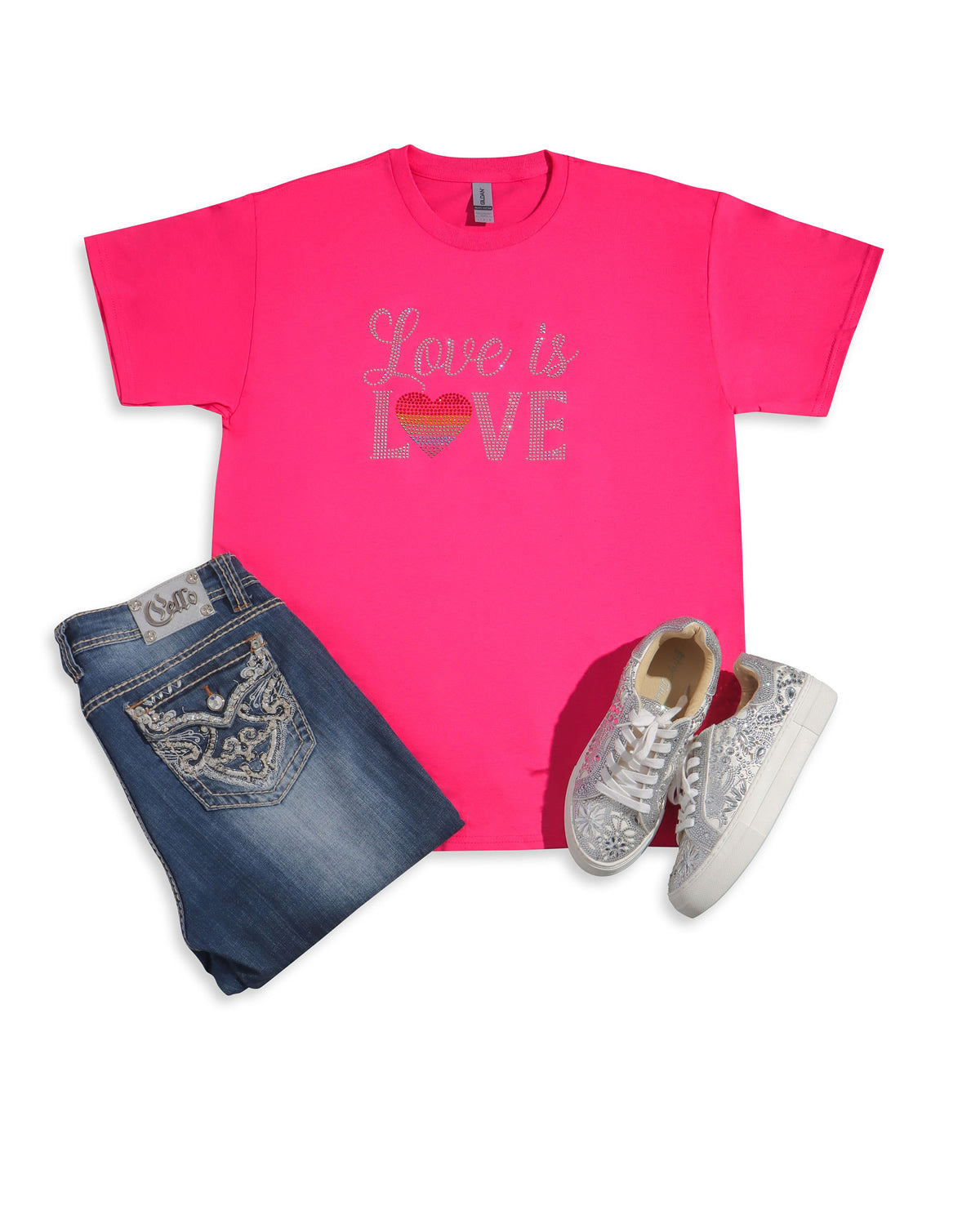 Love is Love Rhinestone T-shirt; pride, heart, rainbow; PRIDE-3