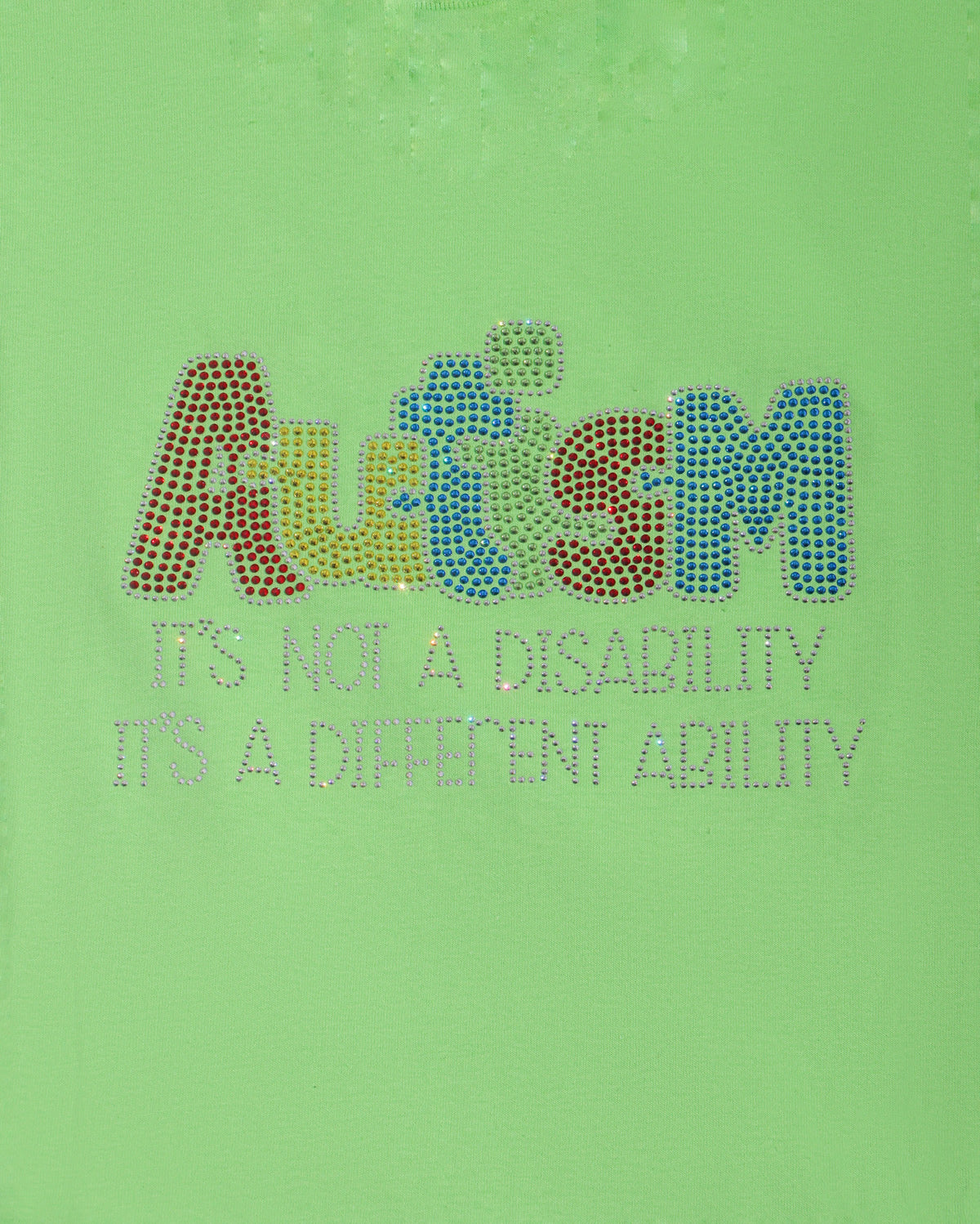 Autism It's Not a Disability It's a Different Ability Colorful Rhinestone T-shirt; Large design; Design AUT-2