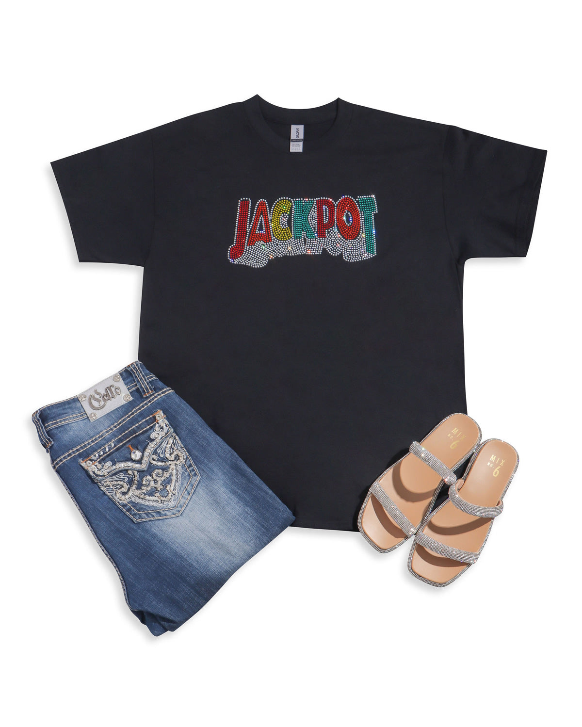 Jackpot Colorful Rhinestone T-shirt; casino; Design-CAS1