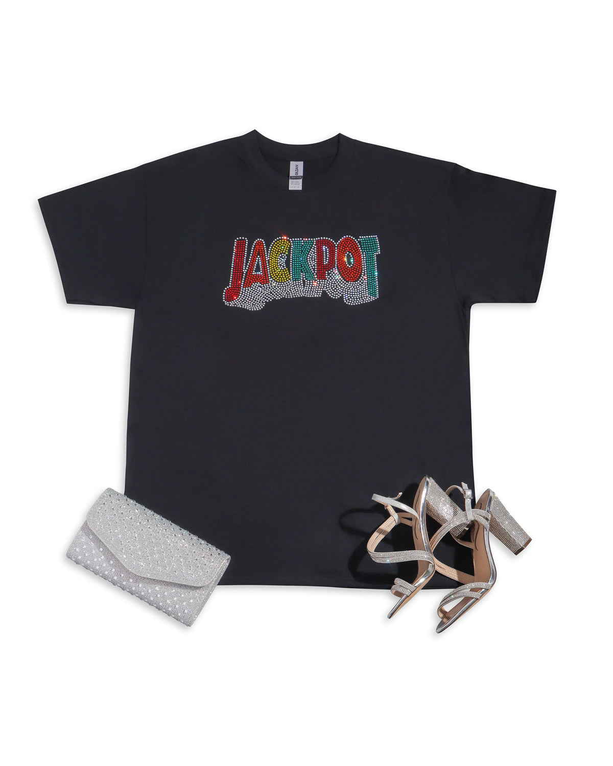 Jackpot Colorful Rhinestone T-shirt; casino; Design-CAS1