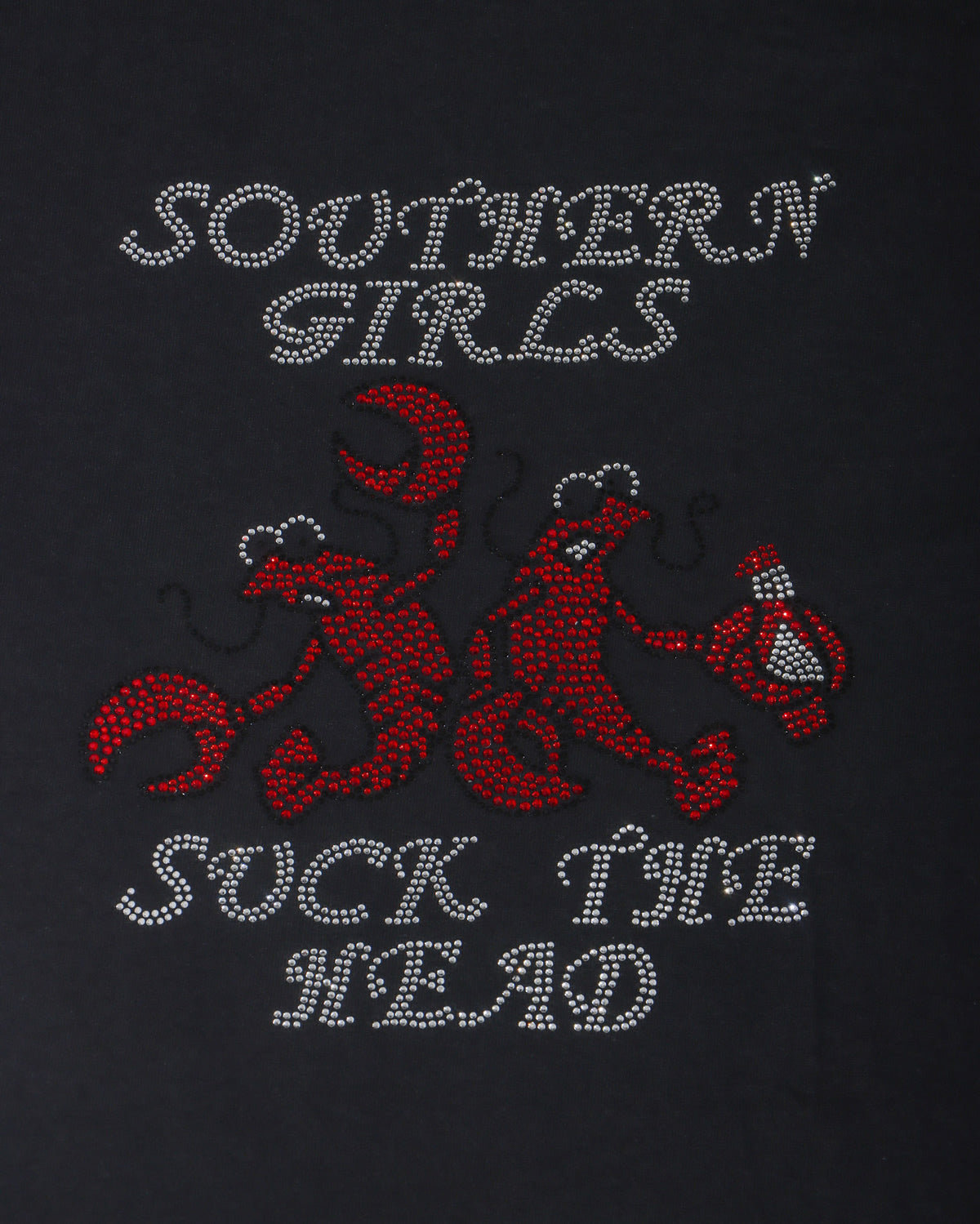 Southern Girls Suck The Head Rhinestone T-shirt; crawfish, Louisiana; Large design; Design MISC-3