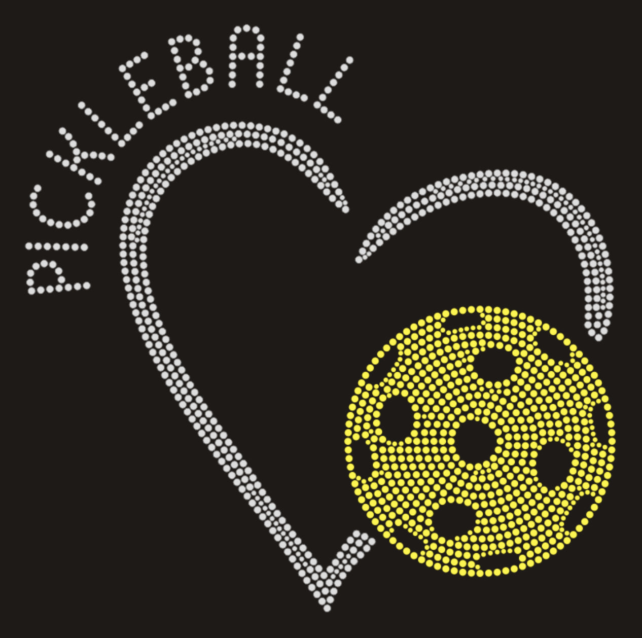 Pickleball Heart Ball Rhinestone T-shirt; Design-PCKB2