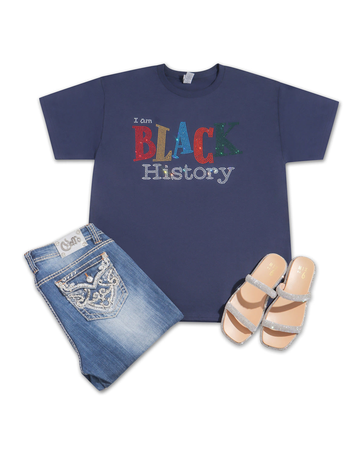 I Am BLACK History Rhinestone T-shirt; Large design; BLHIST-1
