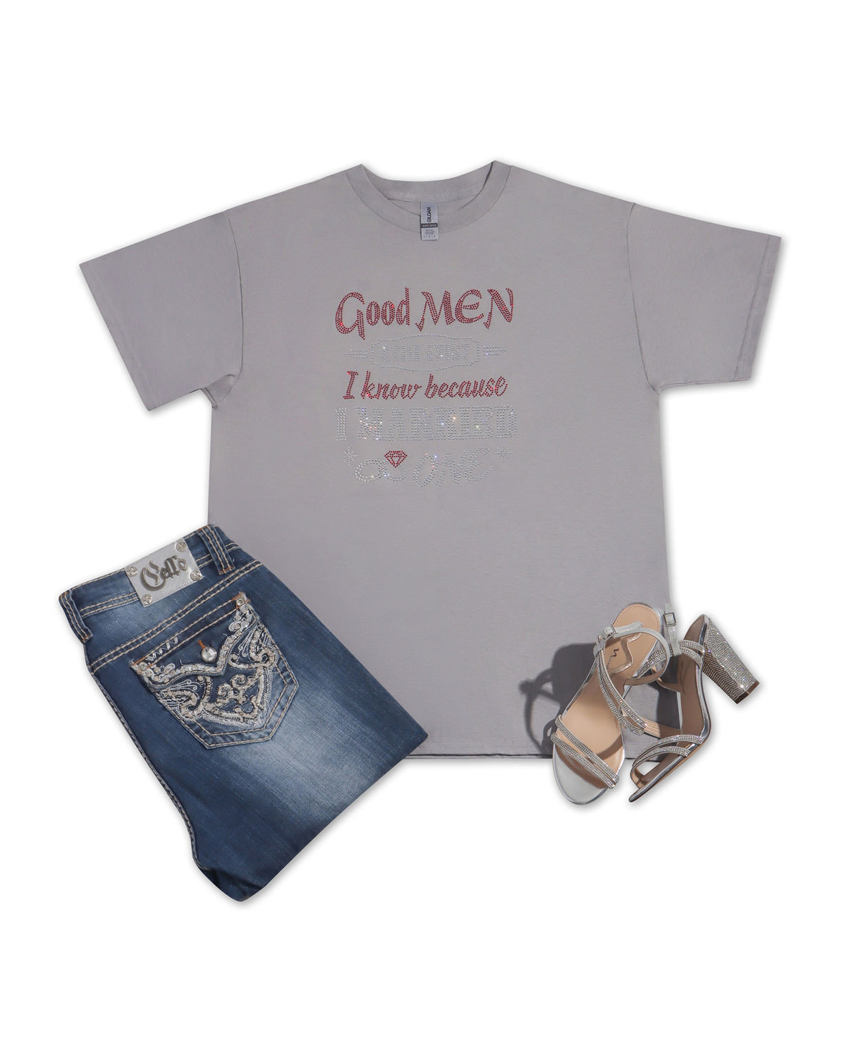 Good Men Still Exist I Know Because I Married One Rhinestone T-shirt; bride, wedding, marriage; Design BRIDE-12