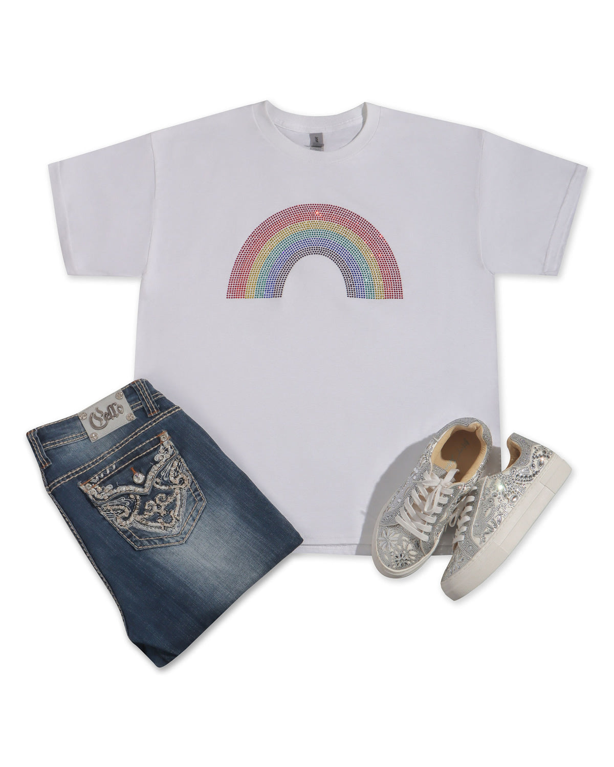 Rainbow Rhinestone T-shirt; Large design; PRIDE-4