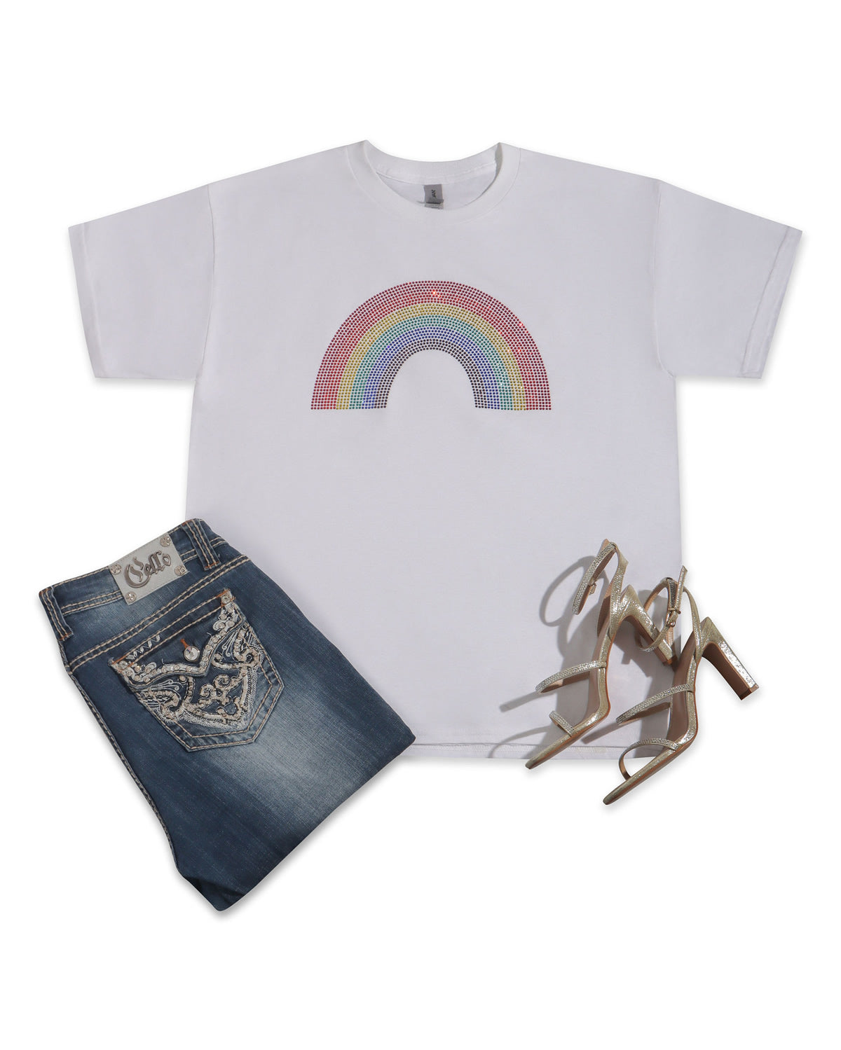 Rainbow Rhinestone T-shirt; Large design; PRIDE-4