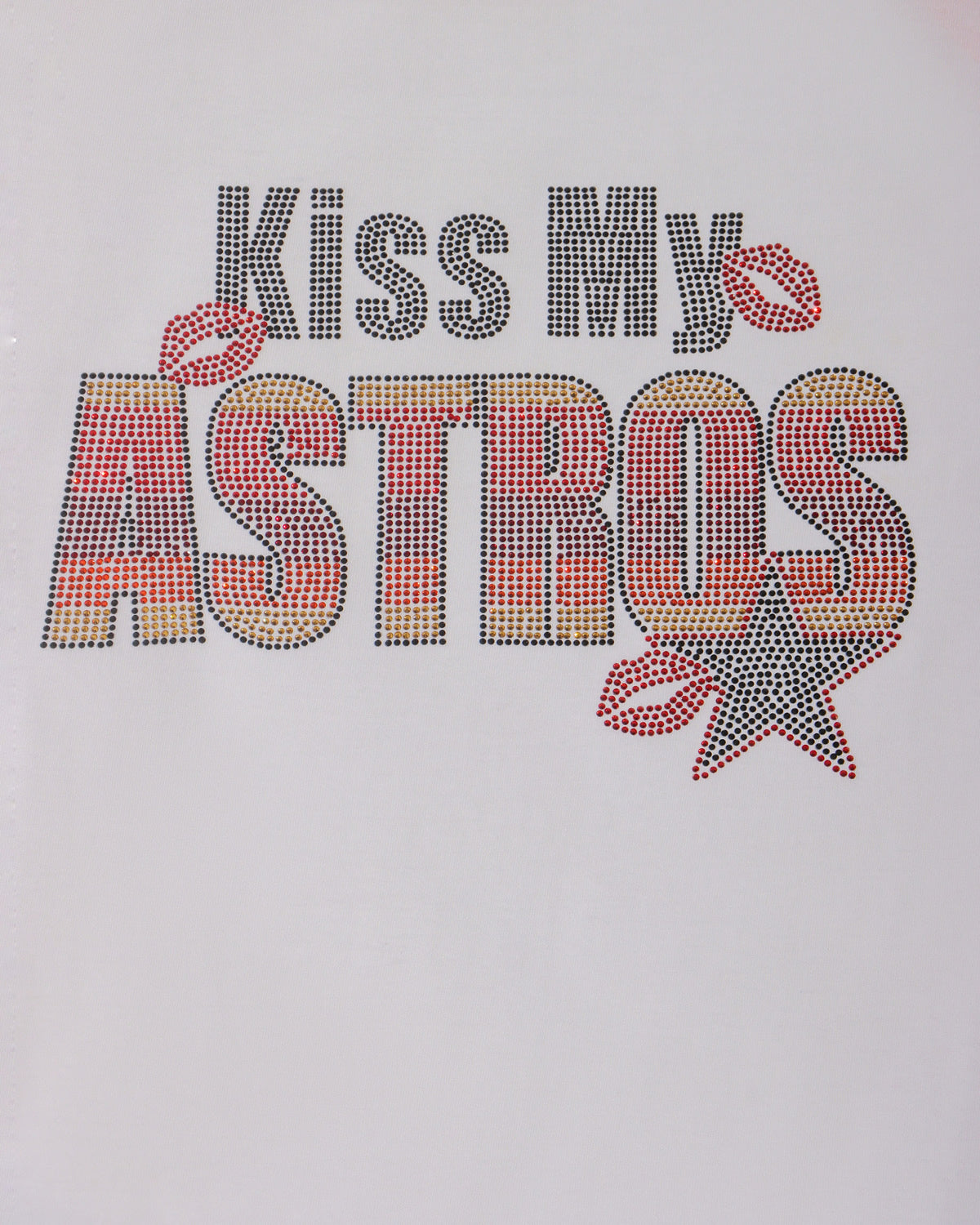 Kiss My Astros Lips and Star Rhinestone T-shirt; baseball, retro, stripes, H-Town, Houston; Design-HA3