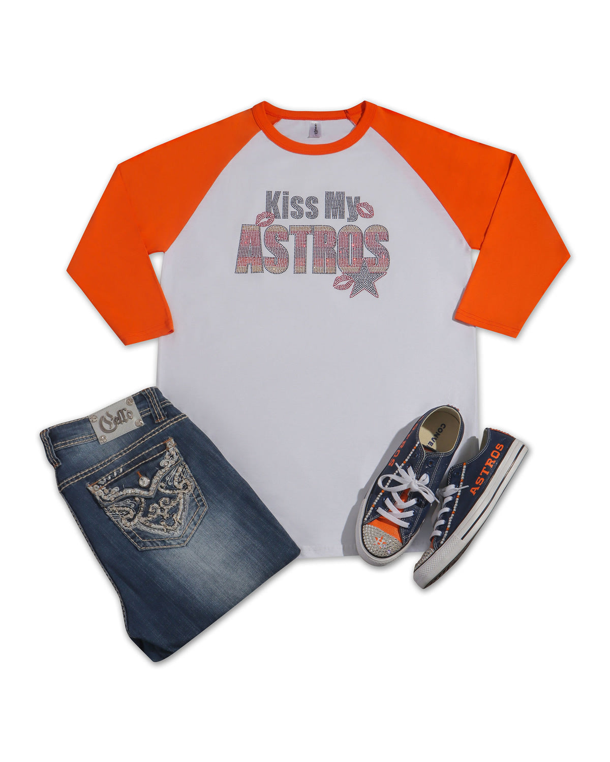 Kiss My Astros Lips and Star Rhinestone T-shirt; baseball, retro, stripes, H-Town, Houston; Design-HA3