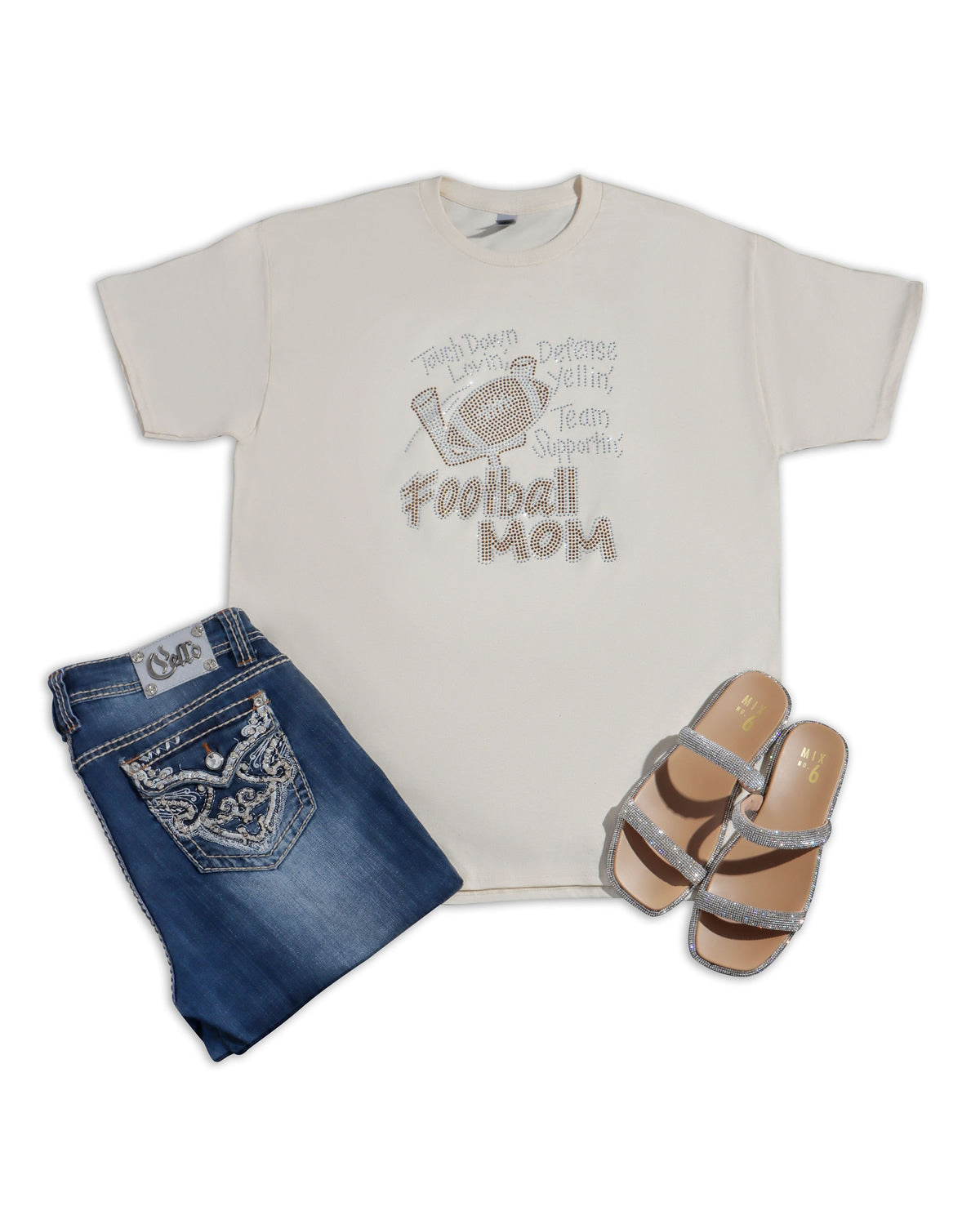 Touch Down Loving, Defense Yellin', Team Supportin' Football Mom Rhinestone T-shirt; Design-FB3
