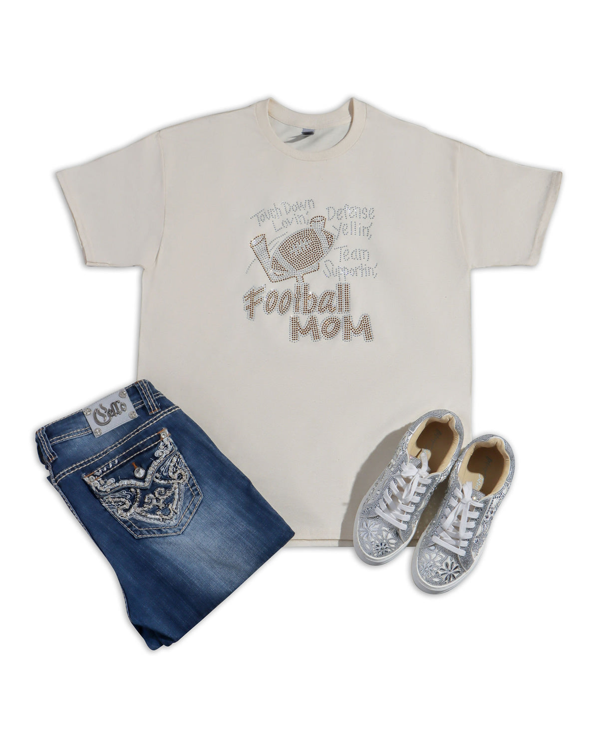 Touch Down Loving, Defense Yellin', Team Supportin' Football Mom Rhinestone T-shirt; Design-FB3
