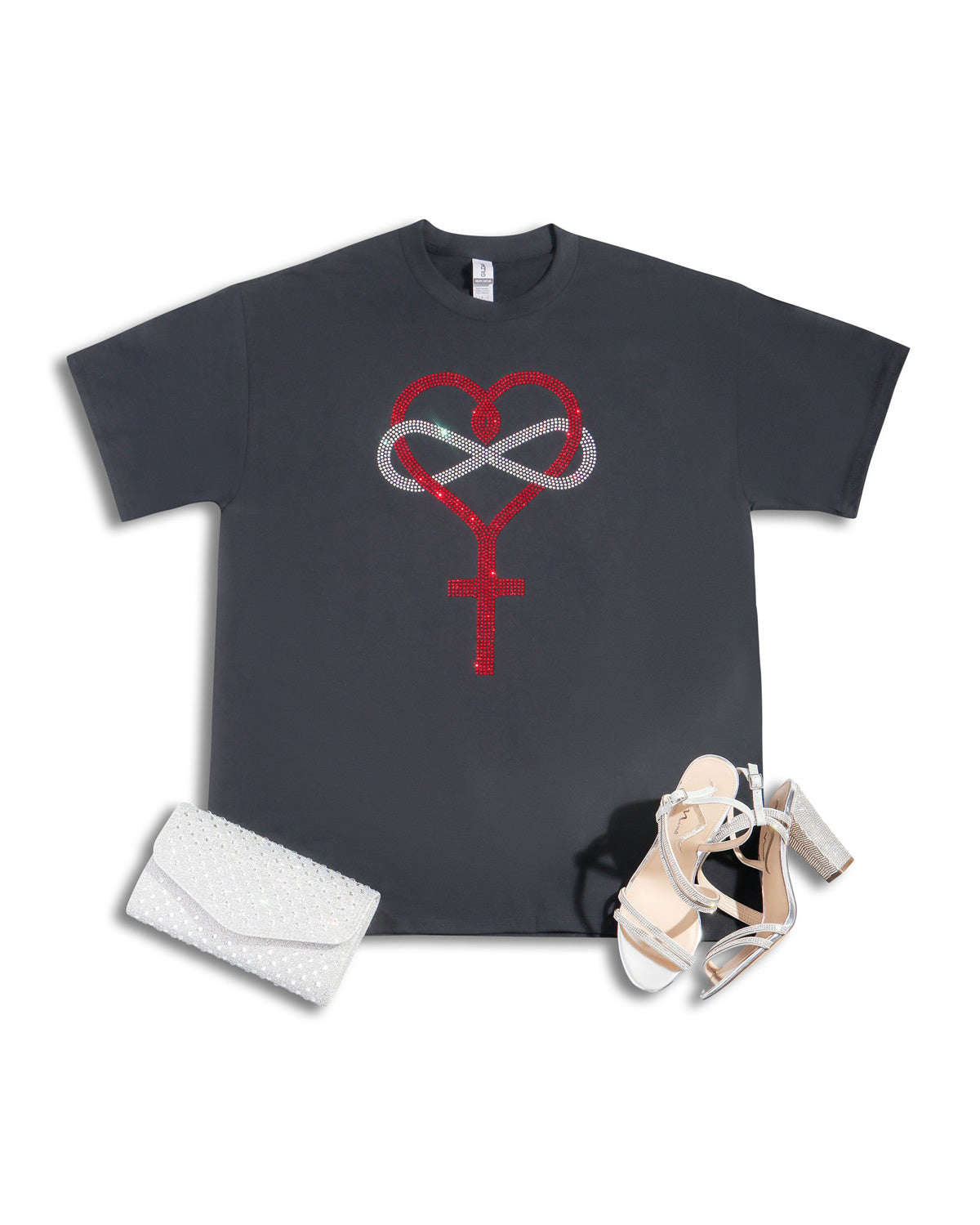 Heart Infinity Cross Rhinestone T-shirt; religious; Large design; Design-RELG1
