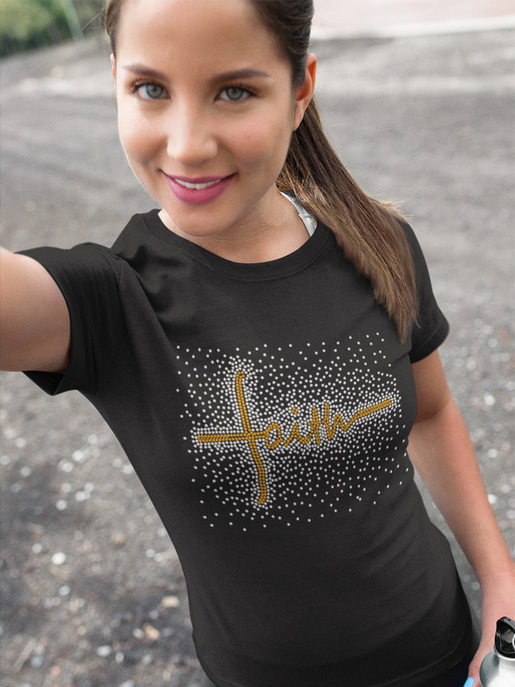 Faith Rhinestone T-shirt; religious; Design-RELG7