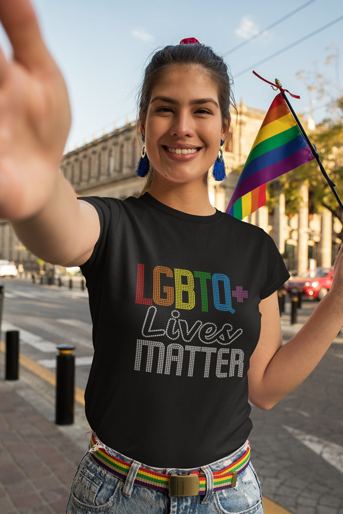 LGBTQ+ Lives MATTER Rhinestone T-shirt; Pride; Design PRIDE-8