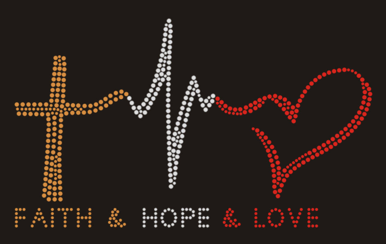 FAITH & HOPE & LOVE Colorful Rhinestone T-shirt; Design-RELG9