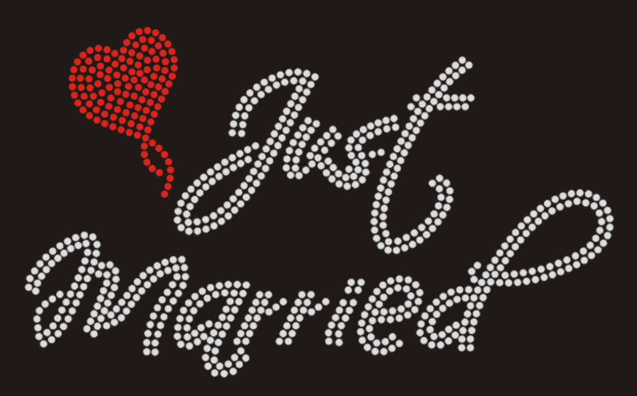 Just Married Rhinestone T-shirt; bride, wedding, marriage; Design BRIDE-3