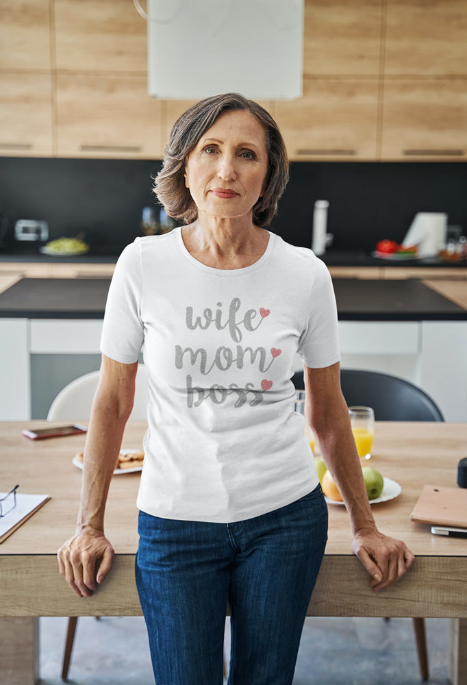 Wife Mom Boss Rhinestone T-shirt; Design BRIDE-4