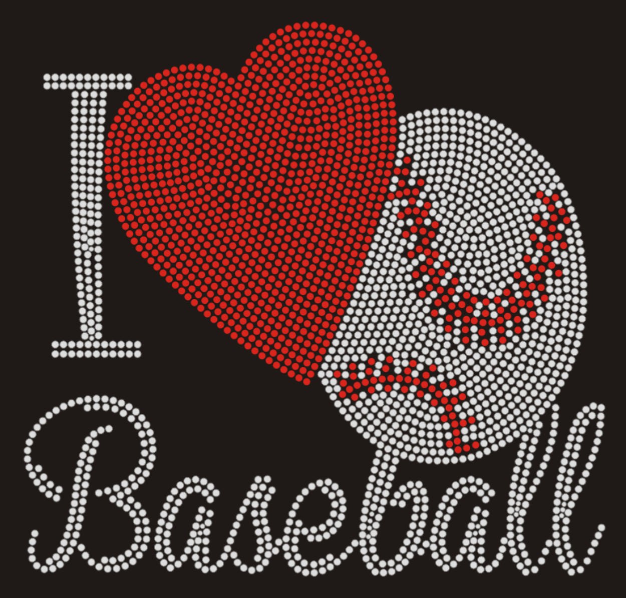 I Love Baseball Heart and Ball Rhinestone T-shirt; Design BASE-2