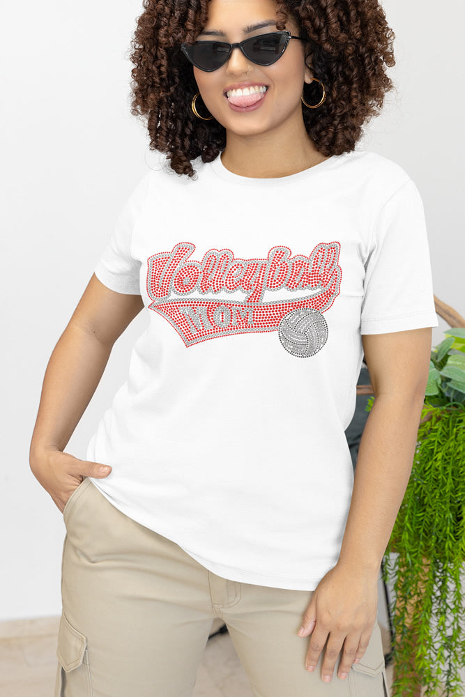 Volleyball MOM Rhinestone T-shirt; ***FYI:  Black rhinestones may appear gray on the mock-up! Design VBALL-1