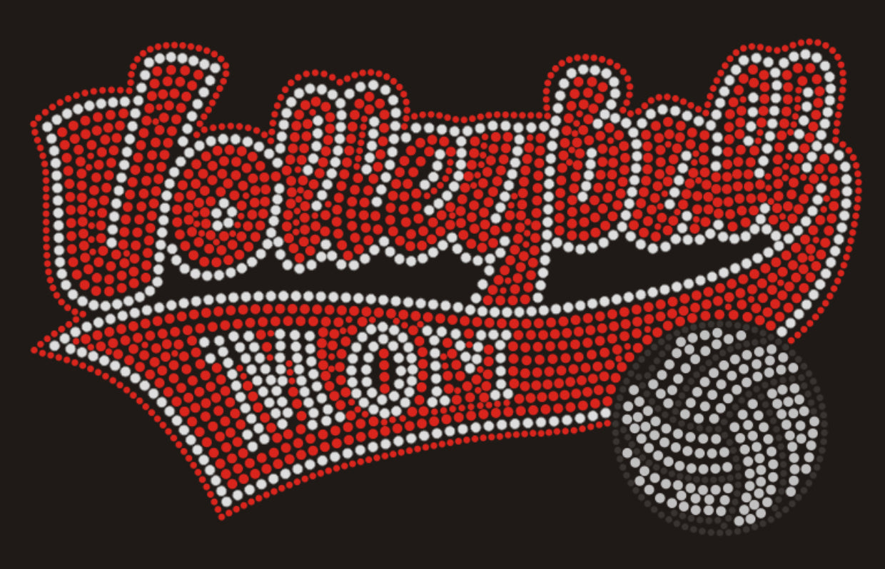 Volleyball MOM Rhinestone T-shirt; ***FYI:  Black rhinestones may appear gray on the mock-up! Design VBALL-1
