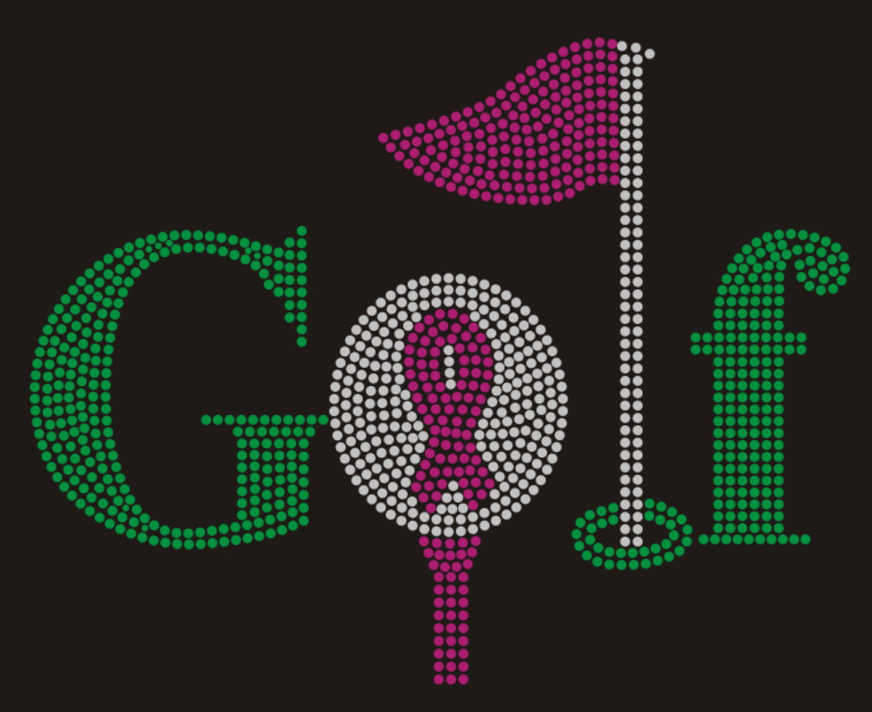 Golf Breast Cancer Rhinestone T-shirt; tee. ball, flag; pink ribbon; Design GOLF-5