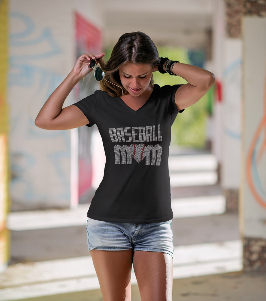BASEBALL MOM Rhinestone T-shirt; Design BASE-3
