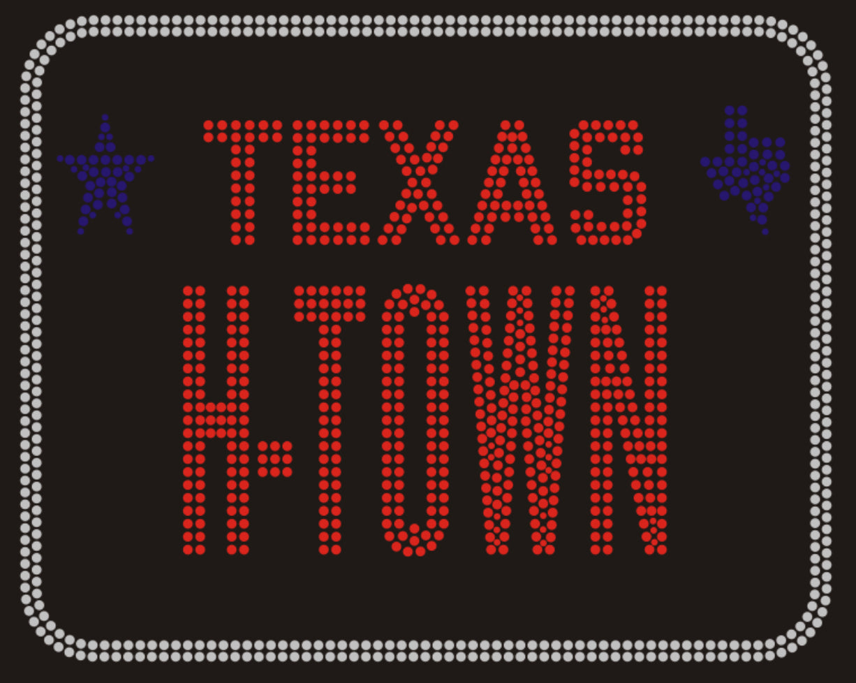 TEXAS H-TOWN Faux License Plate Rhinestone T-shirt; Houston; Design-HOU3