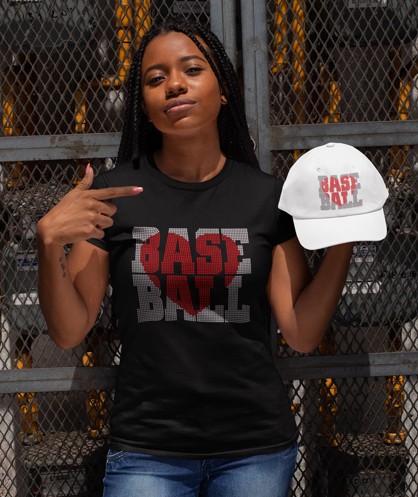 BASEBALL Red Heart Rhinestone T-shirt; Design BASE-4