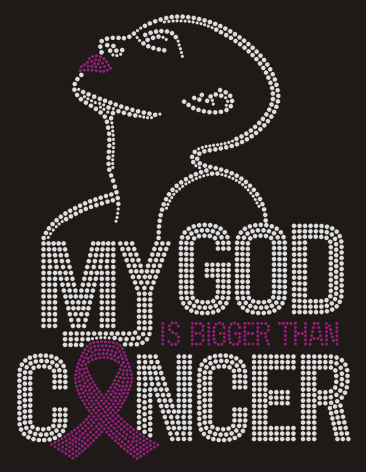 MY GOD IS BETTER THAN CANCER Rhinestone T-shirt; Large design; breast cancer, pink ribbon; Design-BC7