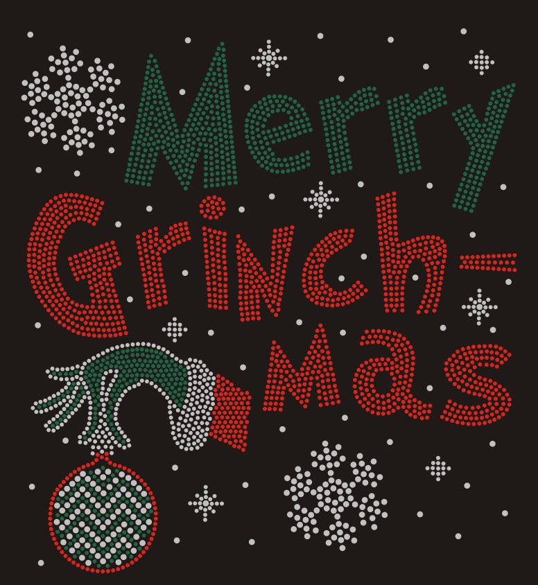 Merry Grinchmas Christmas Rhinestone T-shirt; Large design; Design XMAS-22