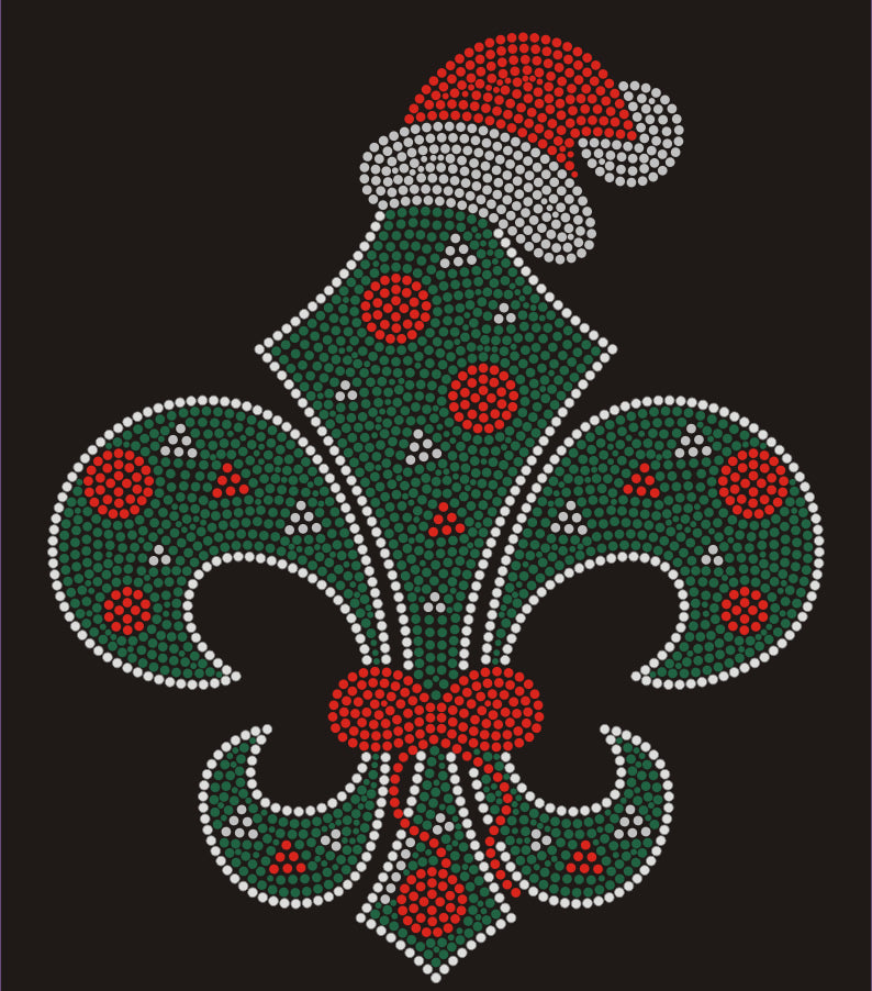 Fleur de Lis with Santa Hat Christmas Rhinestone T-shirt; Large design; Design XMAS-29