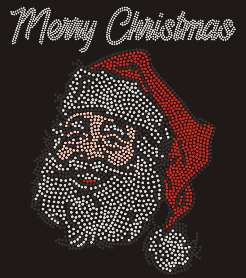 Merry Christmas + Santa #1 Rhinestone T-shirt; Large design; Design XMAS-19