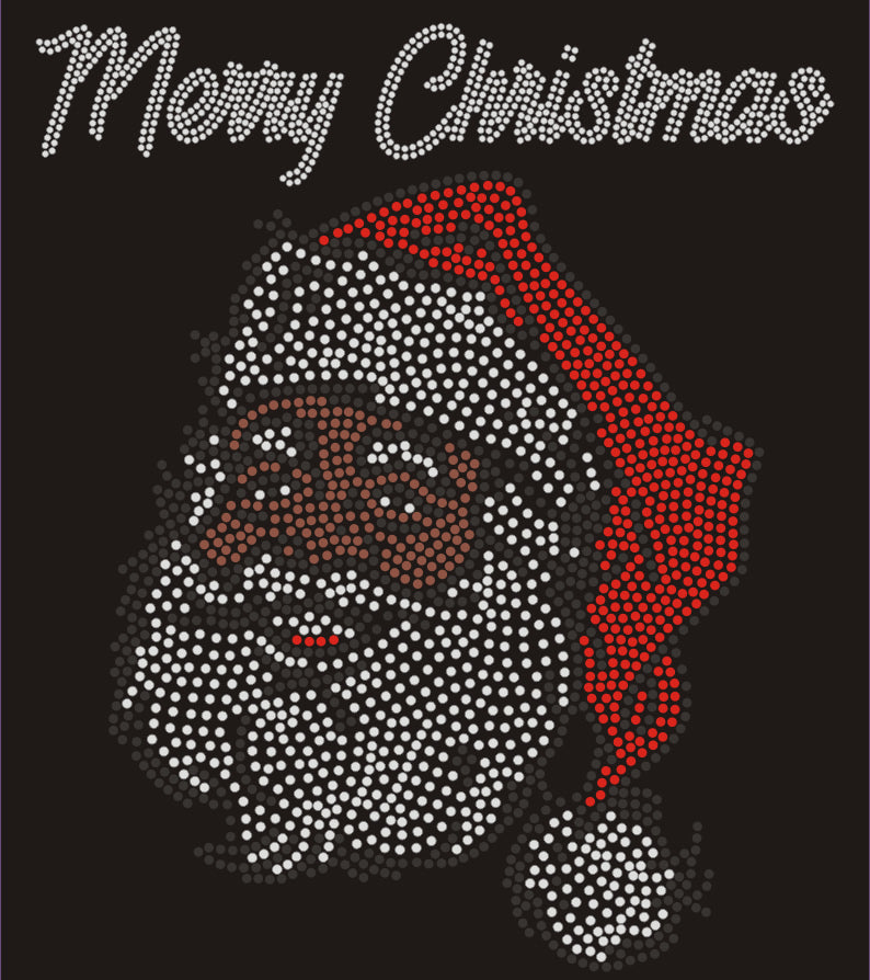 Merry Christmas + Santa #2 Rhinestone T-shirt; Large design; Design XMAS-20