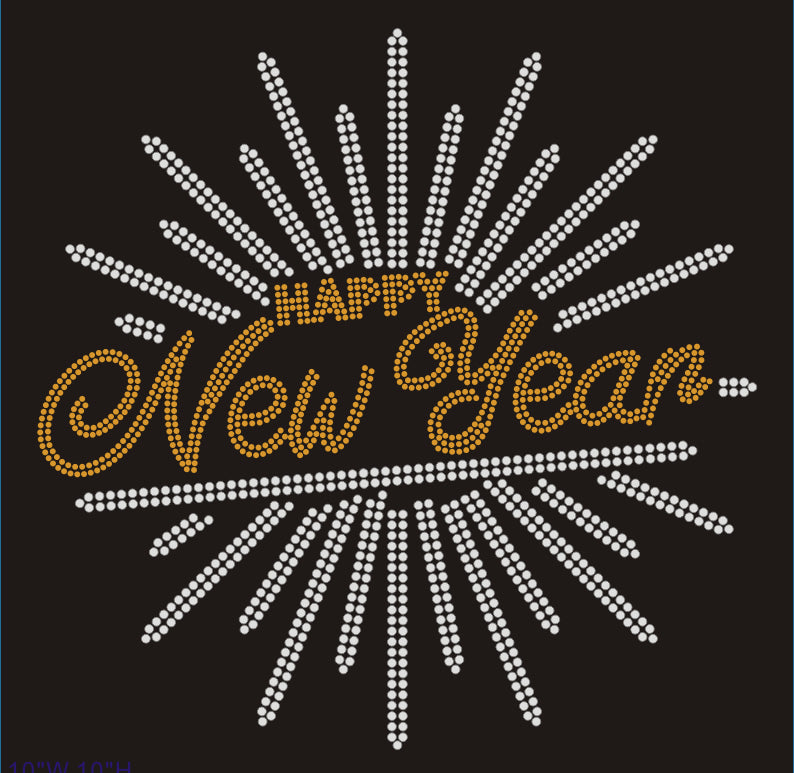 HAPPY New Year Starburst Rhinestone T-shirt; Design HNY-2