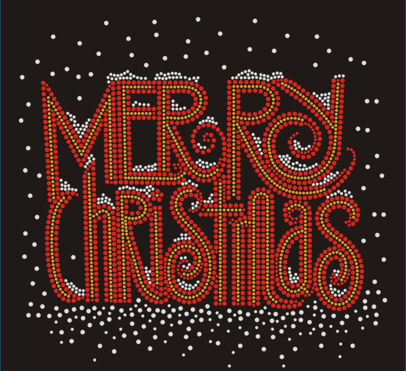 Merry Christmas + Snowflakes Rhinestone T-shirt; Design XMAS-21