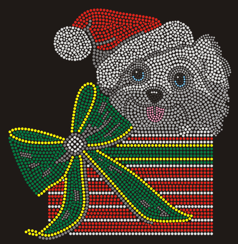 Dog in Gift Box Christmas Rhinestone T-shirt; Design XMAS-30