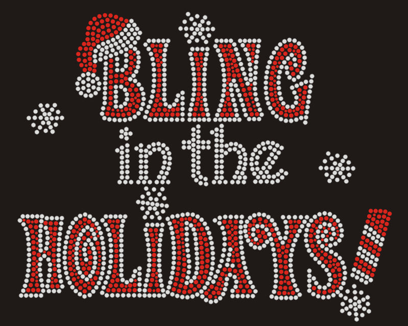BLING in the HOLIDAYS! Christmas Rhinestone T-shirt; Design XMAS-4