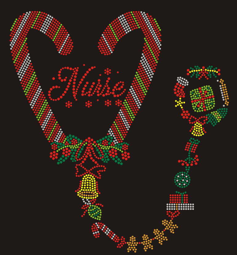 Nurse Candy Cane Stethoscope Christmas Rhinestone T-shirt; Large design; Design XMAS-24