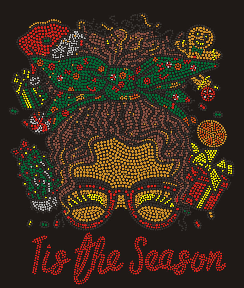 Tis The Season Messy Bun Girl Christmas Rhinestone T-shirt; Large design; Design XMAS-27